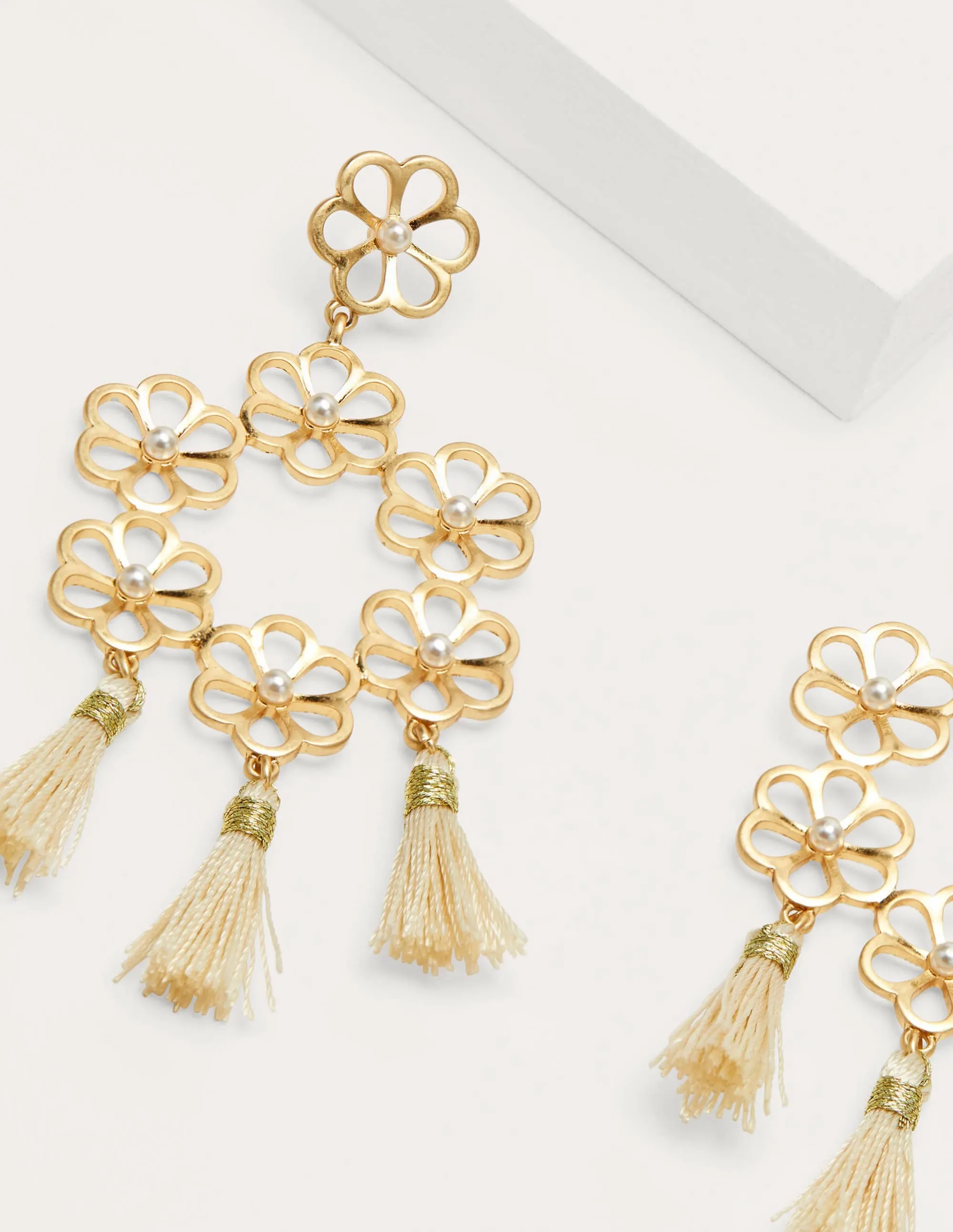Floral Tassel Earrings-Gold Metallic