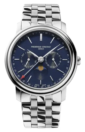 Frederique Constant Classics Index Business Timer Stainless Steel Blue Dial Day/Date/Week Moonphase Quartz Mens Watch FC-270N4P6B