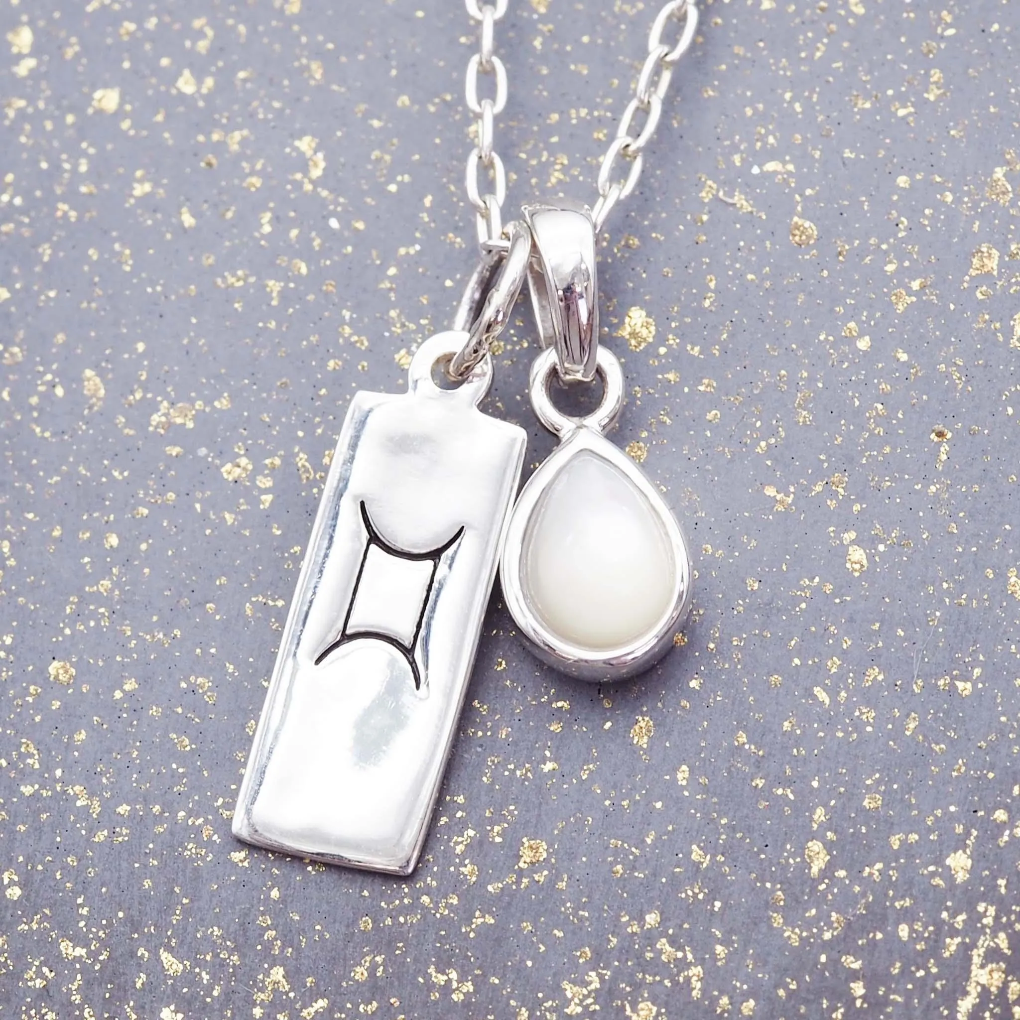 Gemini Star Sign and June Birthstone Necklace