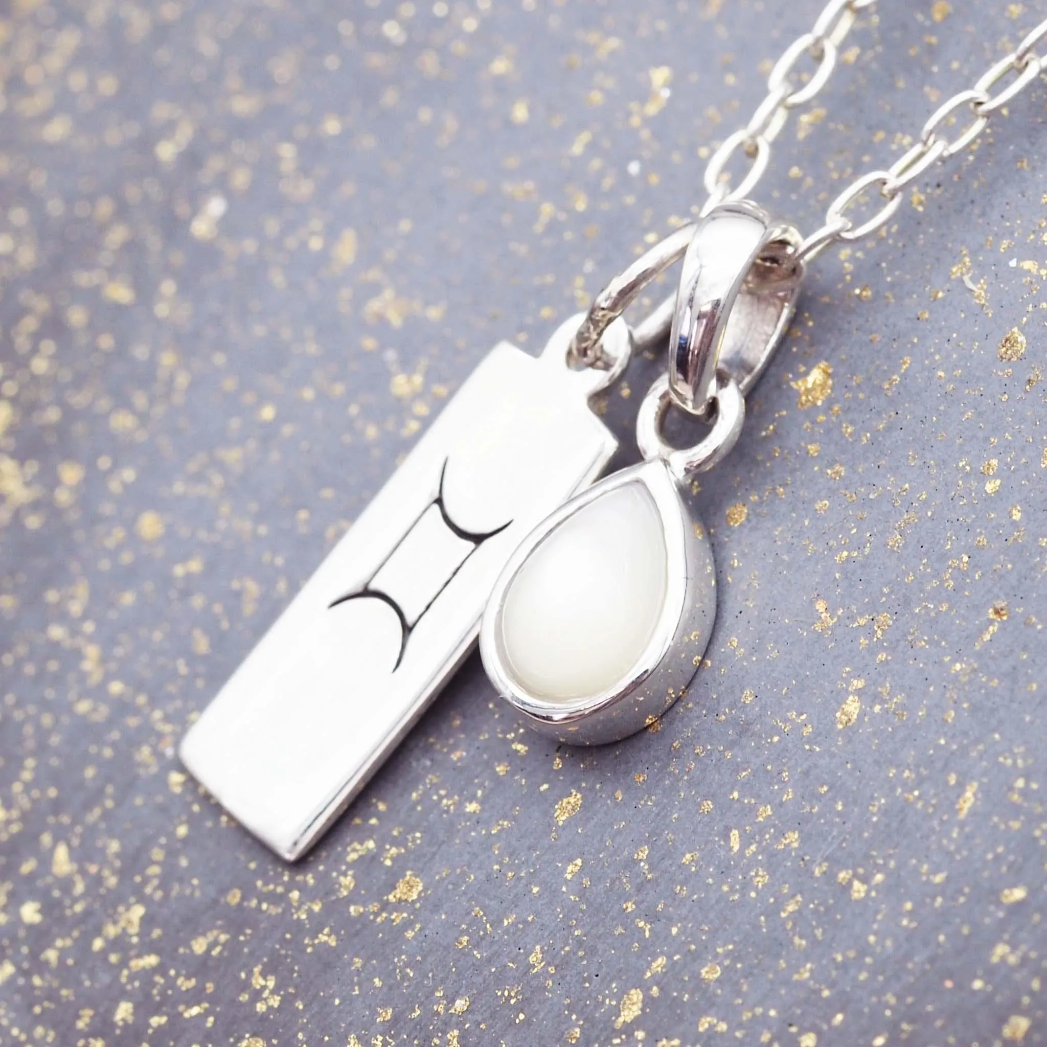 Gemini Star Sign and June Birthstone Necklace