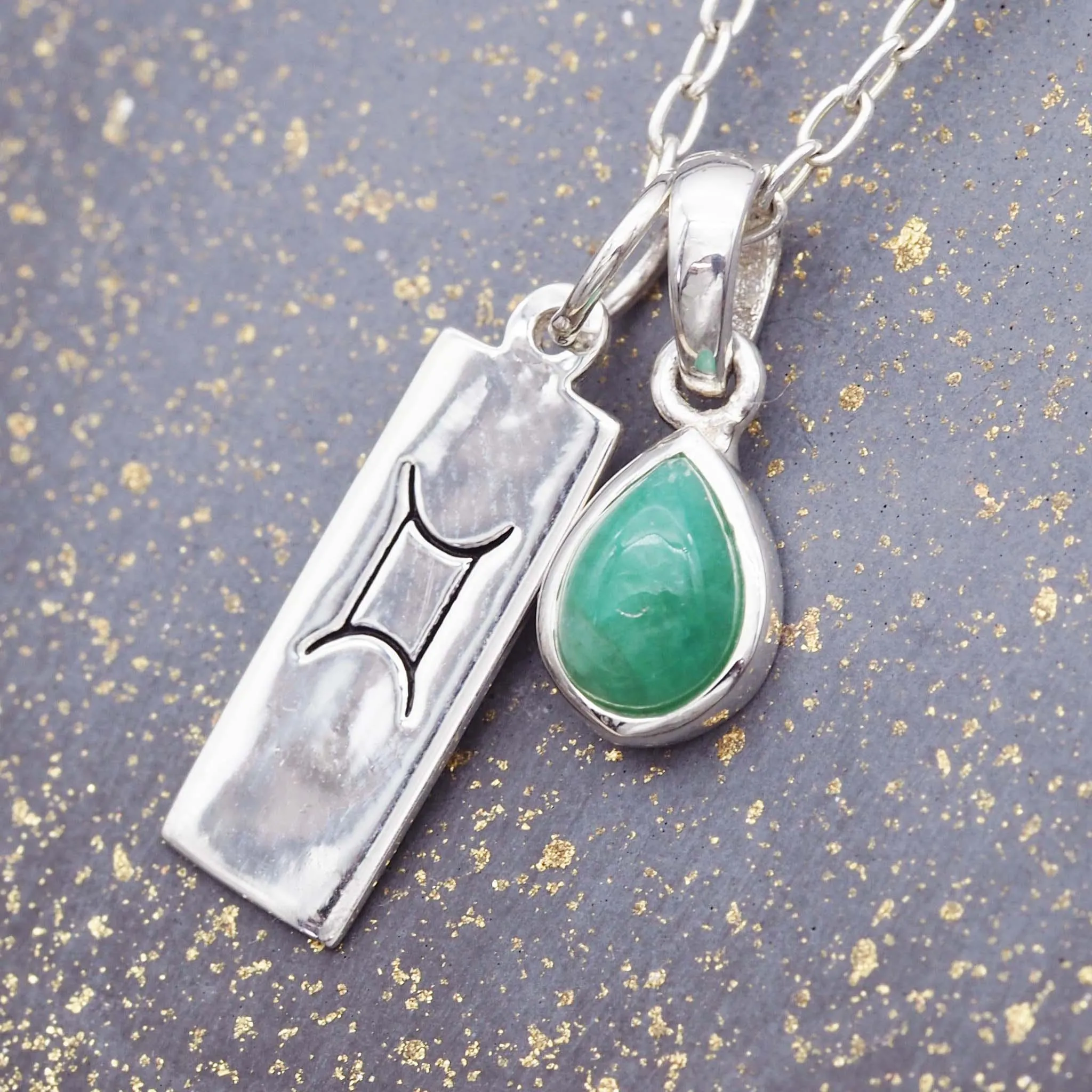 Gemini Star Sign and May Birthstone Necklace