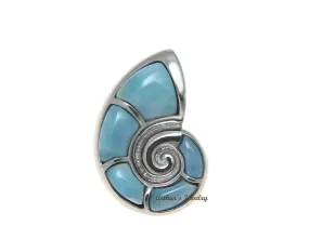 GENUINE NATURAL LARIMAR HAWAIIAN NAUTILUS SHELL SLIDE PENDANT HEAVY 925 SILVER