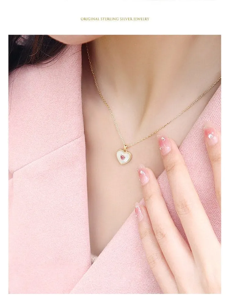 Gold Filled Rhinestone Shell Heart Pendant Necklace