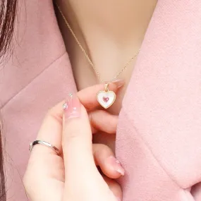 Gold Filled Rhinestone Shell Heart Pendant Necklace