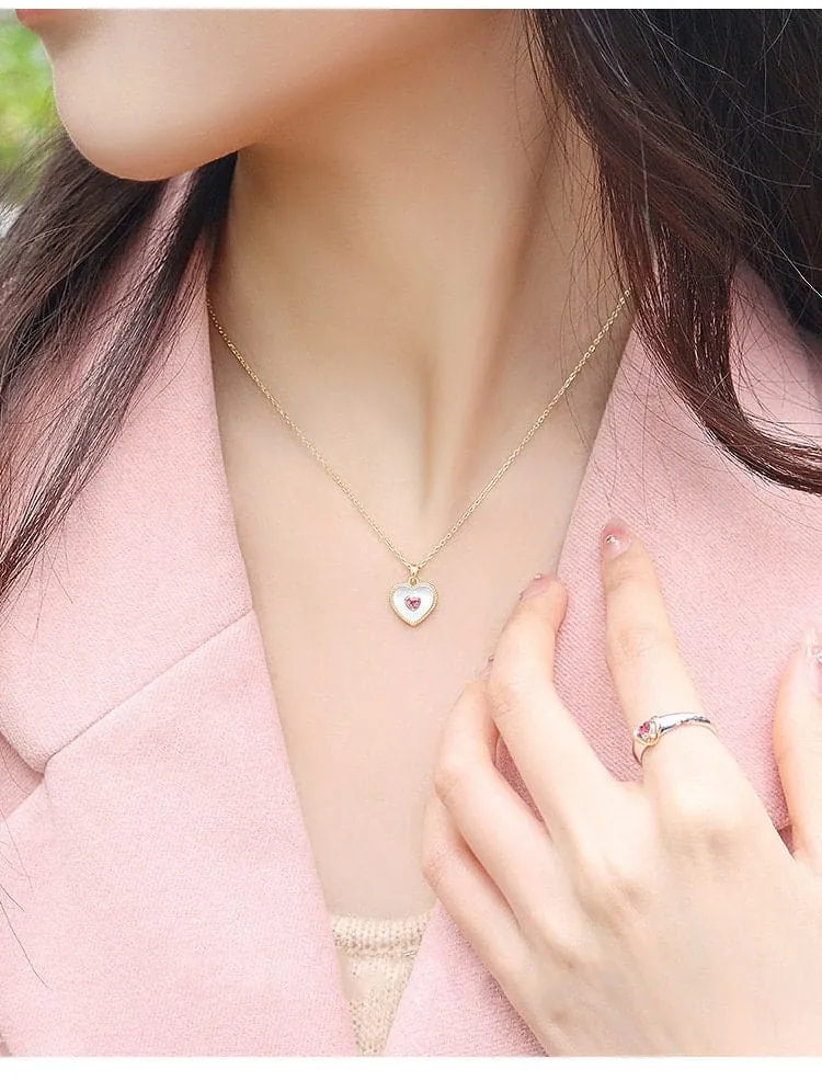 Gold Filled Rhinestone Shell Heart Pendant Necklace