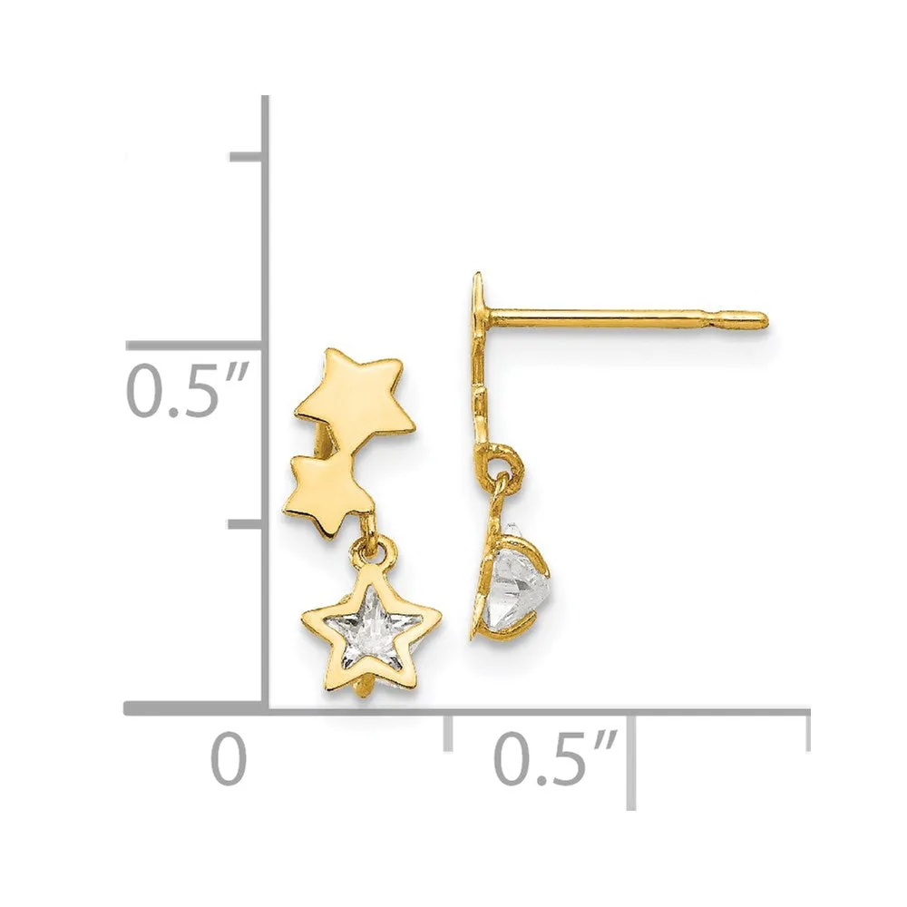 Gold Madi K CZ Children's Star Dangle Post Earrings - Model GK777
