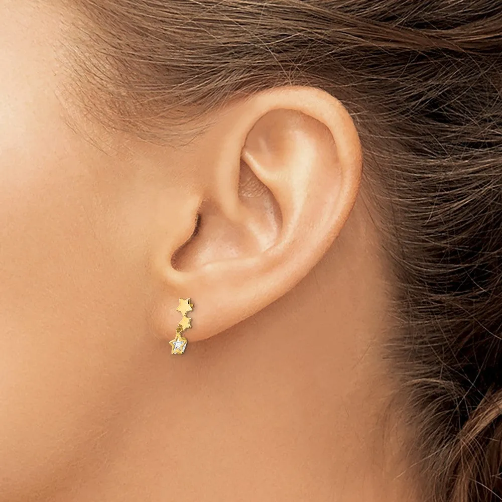 Gold Madi K CZ Children's Star Dangle Post Earrings - Model GK777