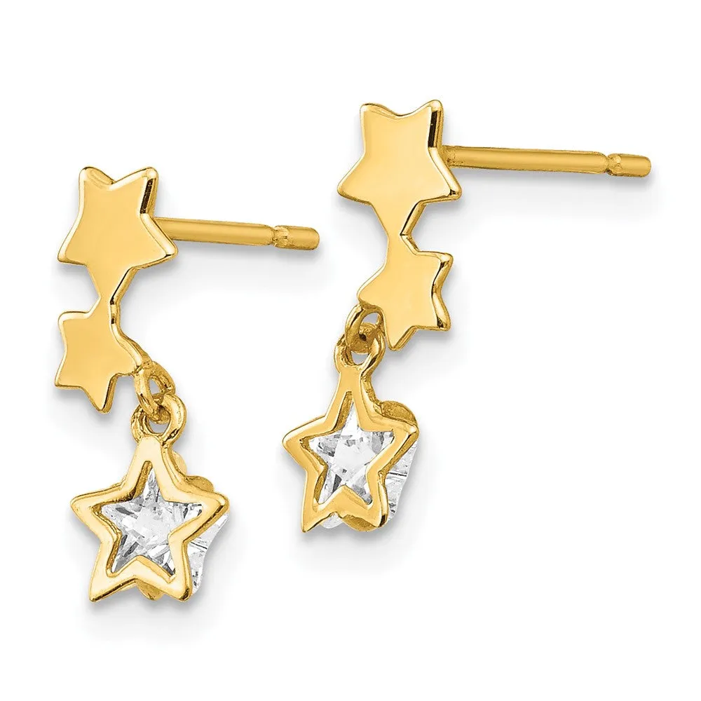 Gold Madi K CZ Children's Star Dangle Post Earrings - Model GK777
