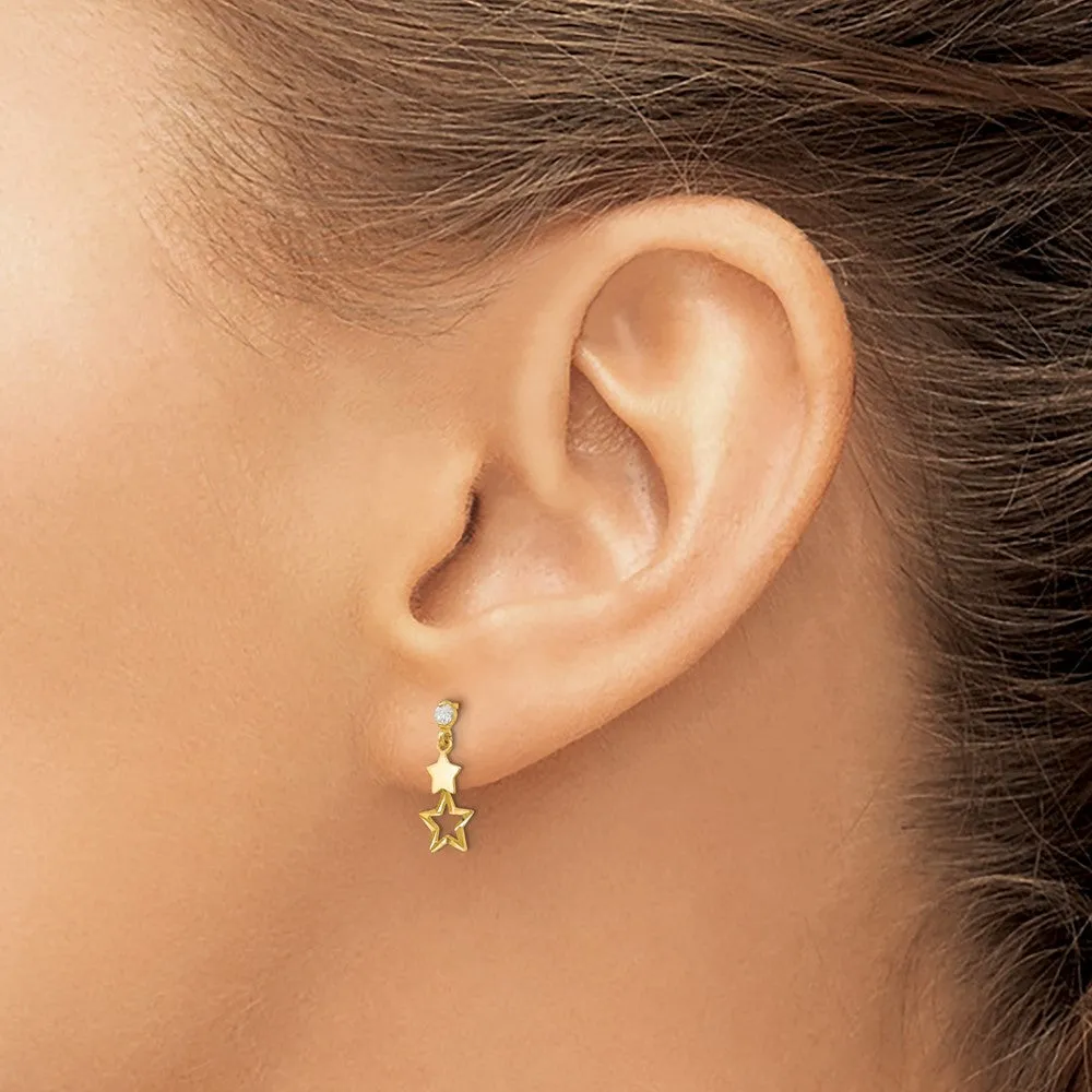 Gold Madi K CZ Polished Star Post Dangle Earrings - Model GK595