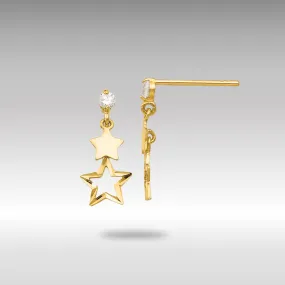 Gold Madi K CZ Polished Star Post Dangle Earrings - Model GK595