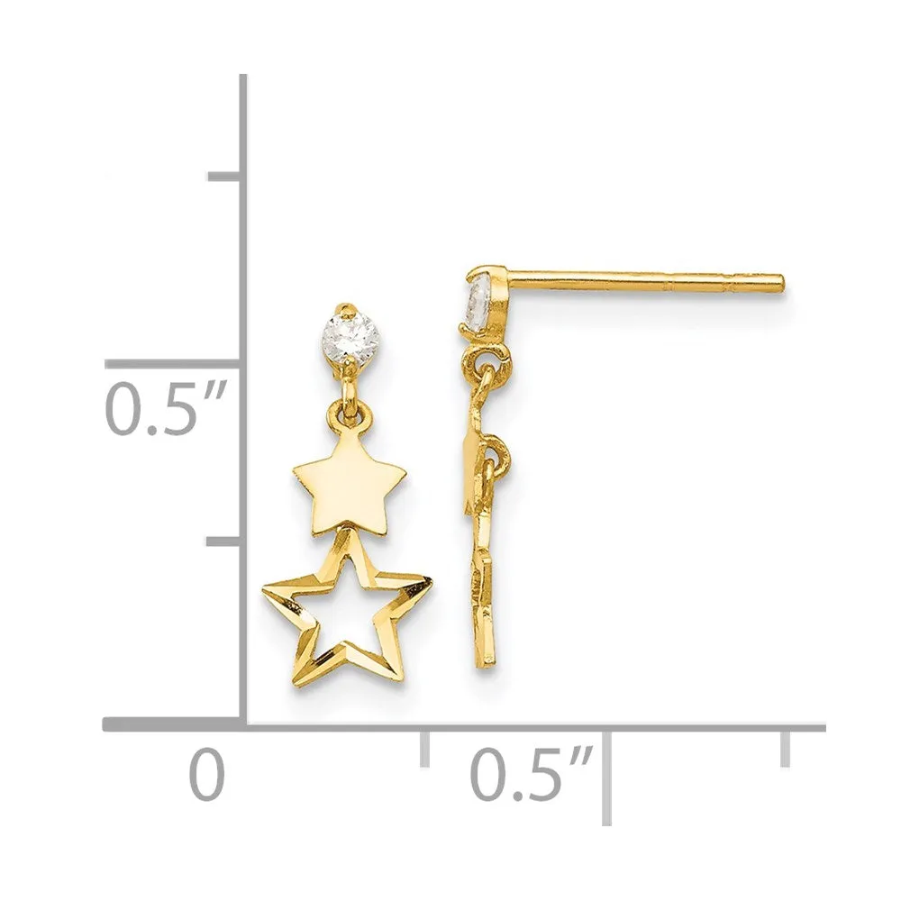 Gold Madi K CZ Polished Star Post Dangle Earrings - Model GK595