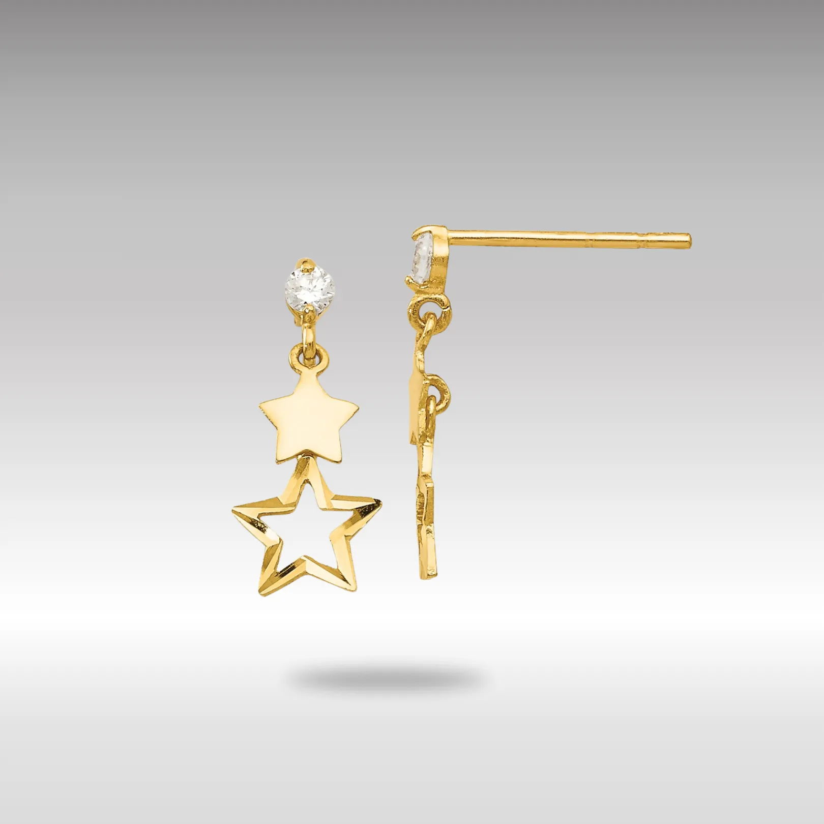 Gold Madi K CZ Polished Star Post Dangle Earrings - Model GK595