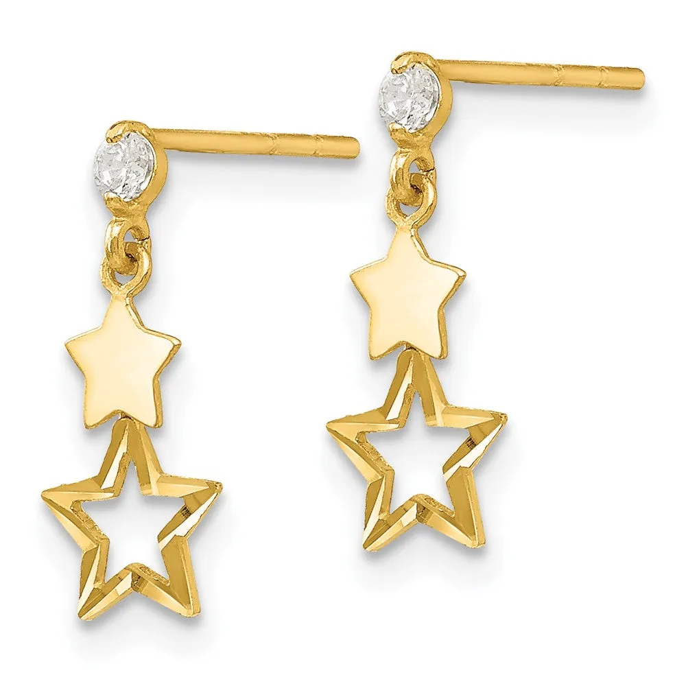 Gold Madi K CZ Polished Star Post Dangle Earrings - Model GK595