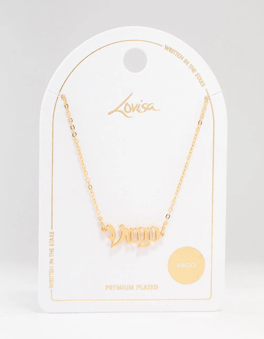 Gold Plated Virgo Gothic Script Necklace