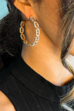 Gold Rhinestone Chain Detail Hoop Earrings
