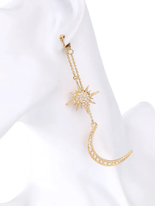 Gold Star&Moon Long Earrings