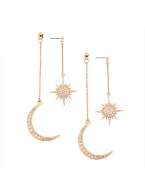 Gold Star&Moon Long Earrings