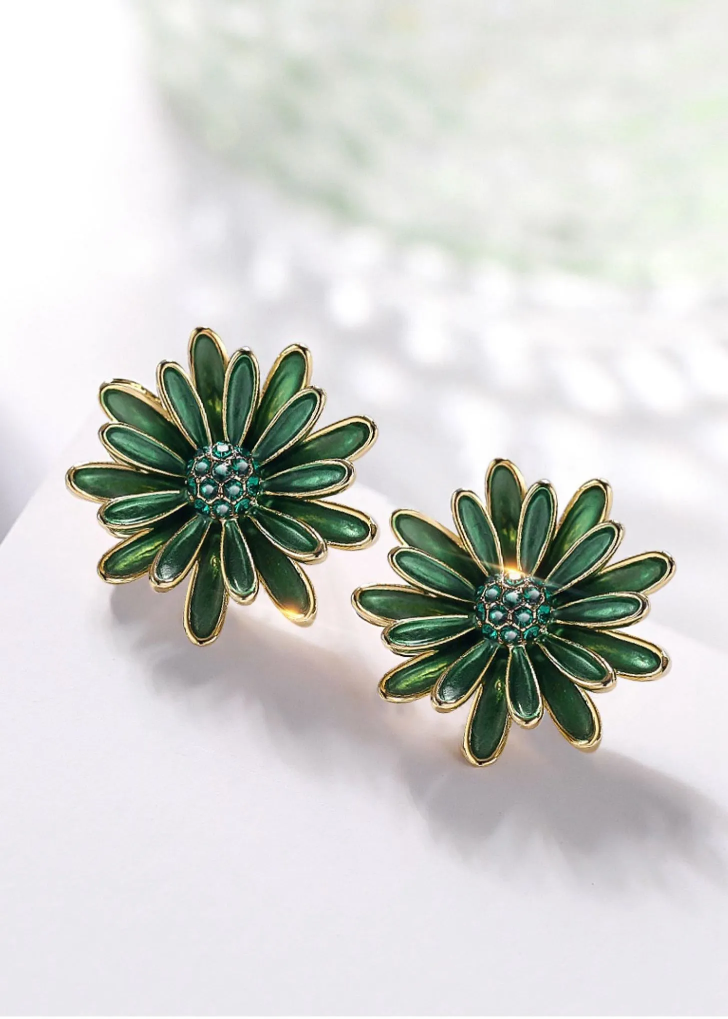 Green Daisy Floral Stud Earrings