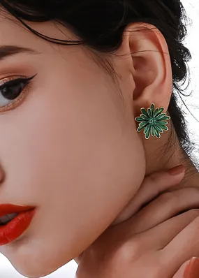 Green Daisy Floral Stud Earrings