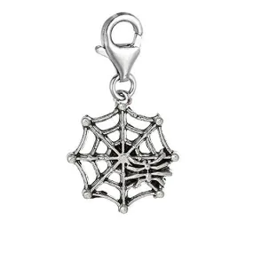 Halloween Spooky Spider Web Clip On Charm Pendant for European Charm Jewelry w/ Lobster Clasp