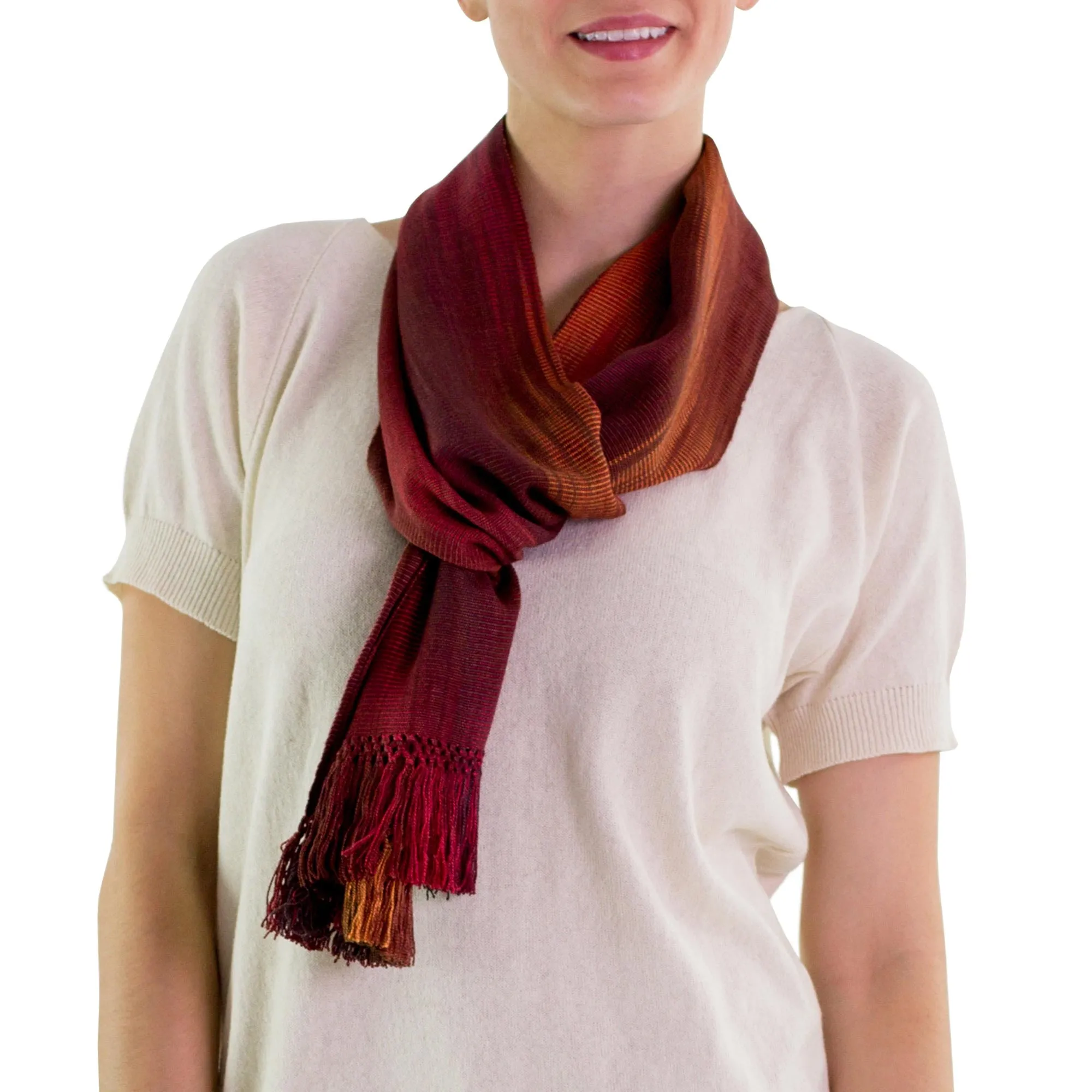 Handcrafted Red Ombre Rayon Scarf - Solola Sunset | NOVICA