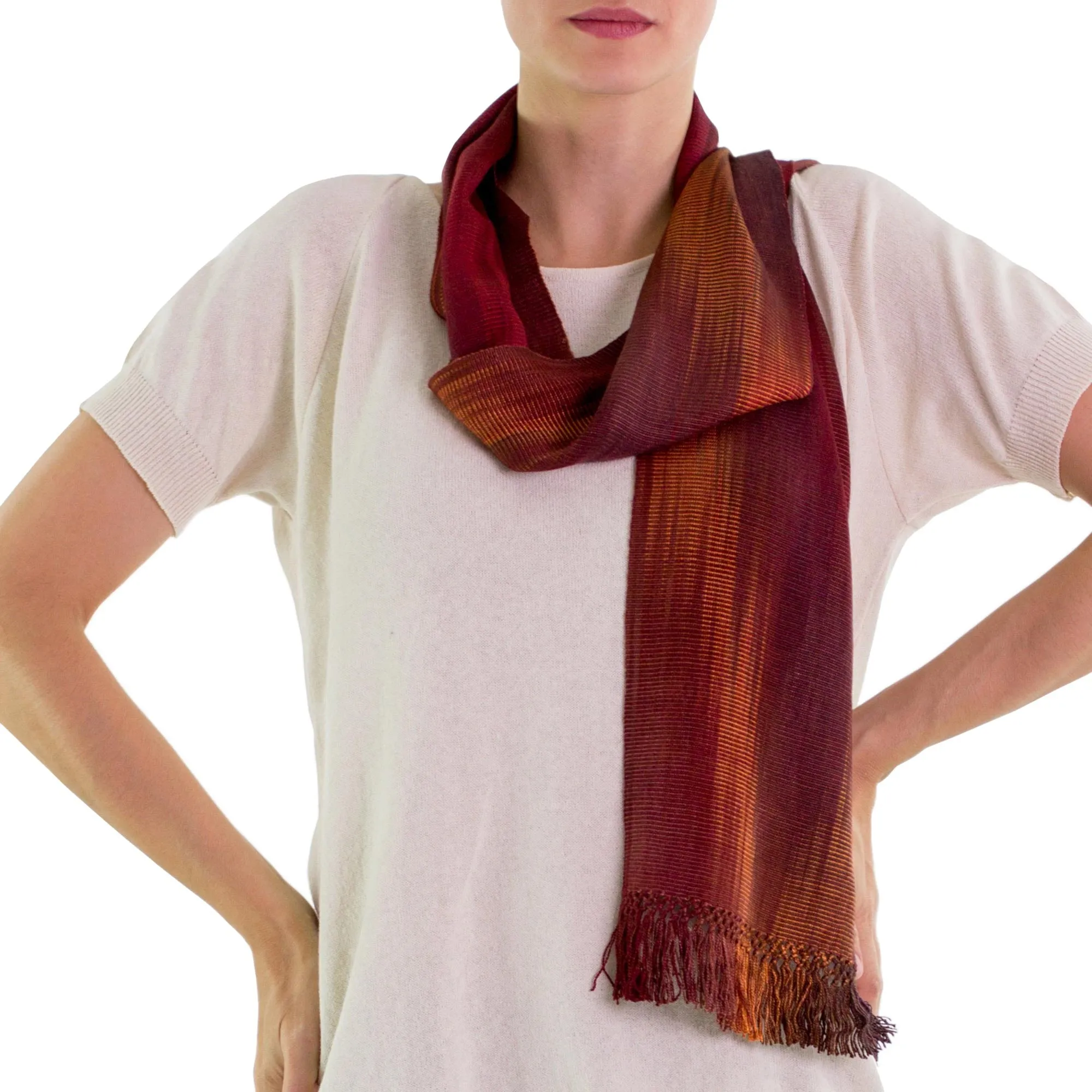 Handcrafted Red Ombre Rayon Scarf - Solola Sunset | NOVICA