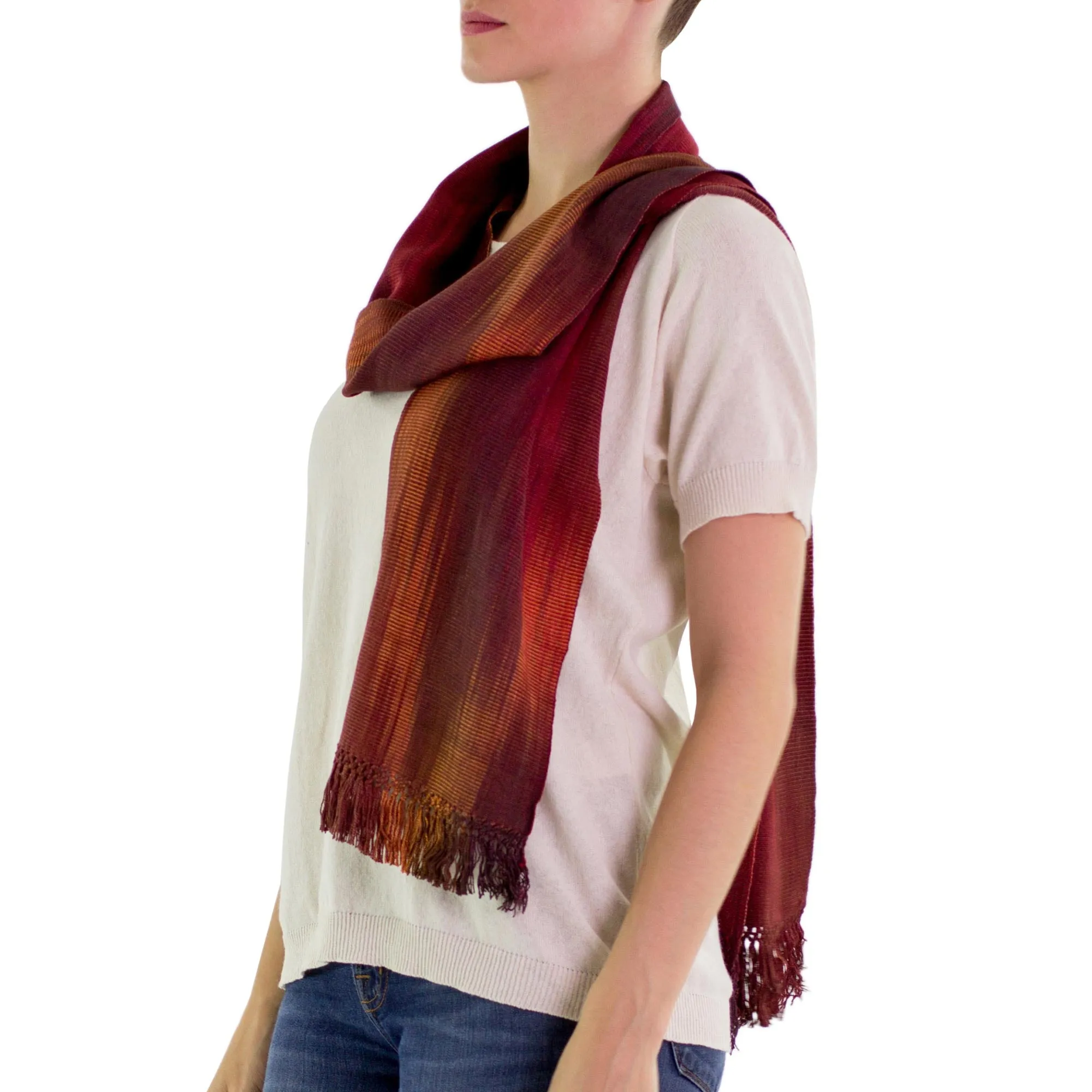 Handcrafted Red Ombre Rayon Scarf - Solola Sunset | NOVICA