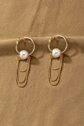 Hoop w/Pearl & Mini Curb Chain Drop Earrings