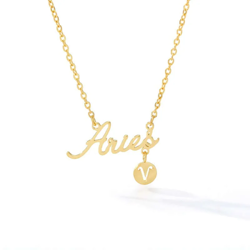 Horoscope Zodiac Necklaces Stainless-Steel Gold-Plated Astrology Constellation Coin Sign Dainty Chain