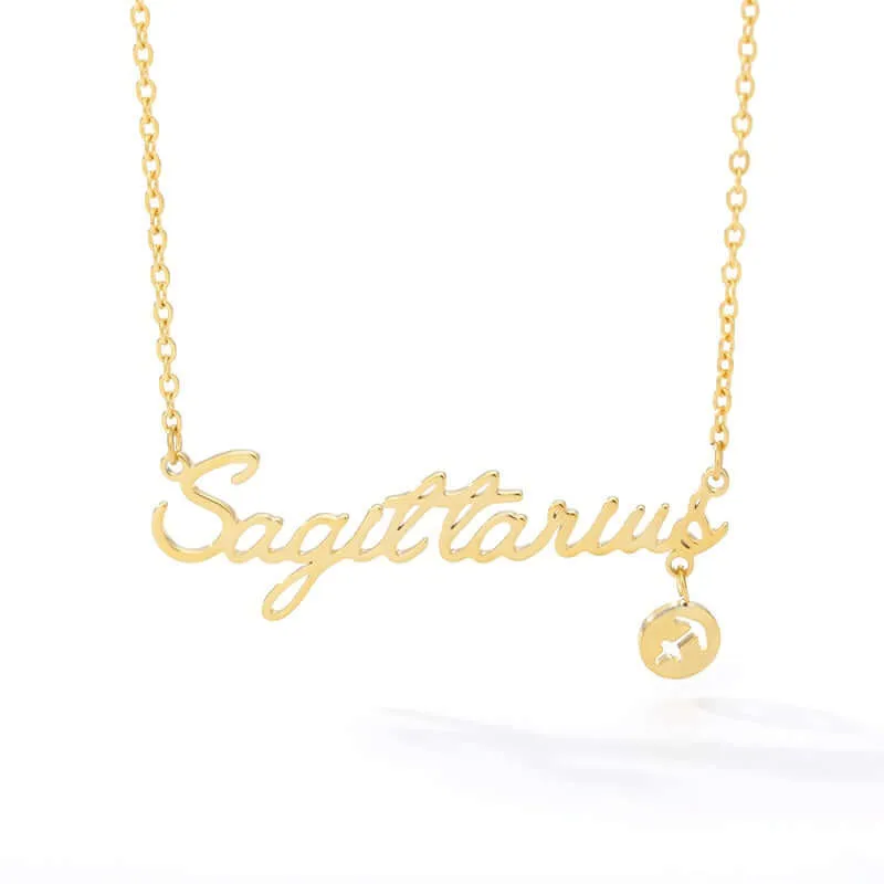 Horoscope Zodiac Necklaces Stainless-Steel Gold-Plated Astrology Constellation Coin Sign Dainty Chain