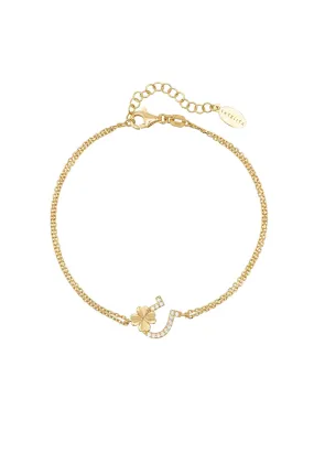 Horseshoe and Shamrock Bracelet Gold