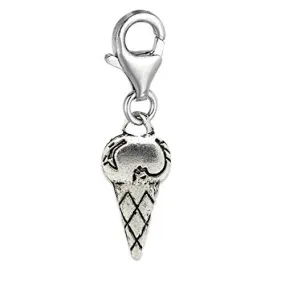 Ice Cream Cone Dangle Pendant for European Clip on Charm Jewelry w/ Lobster Clasp