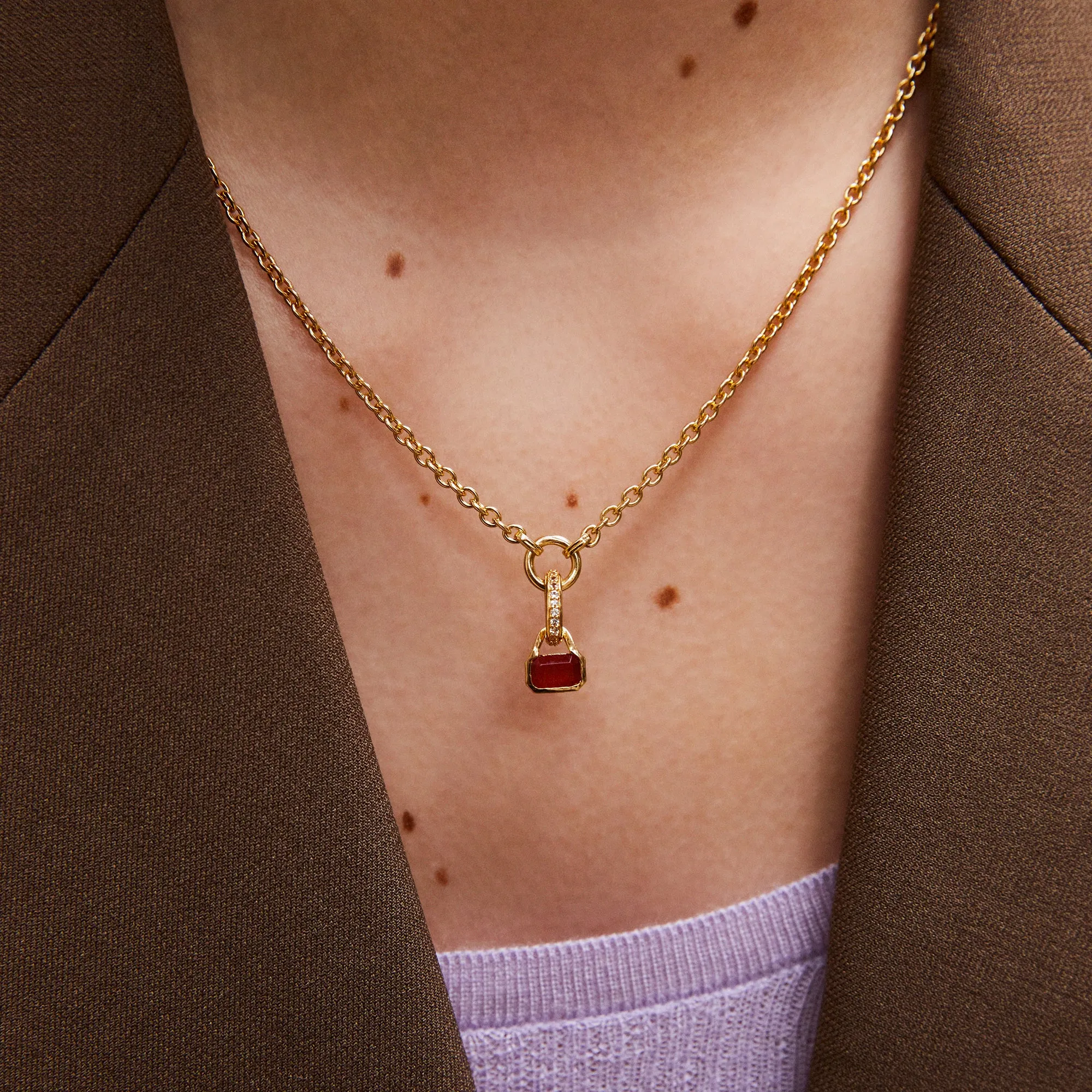 July: Red Agate Charm on Carrier Chain
