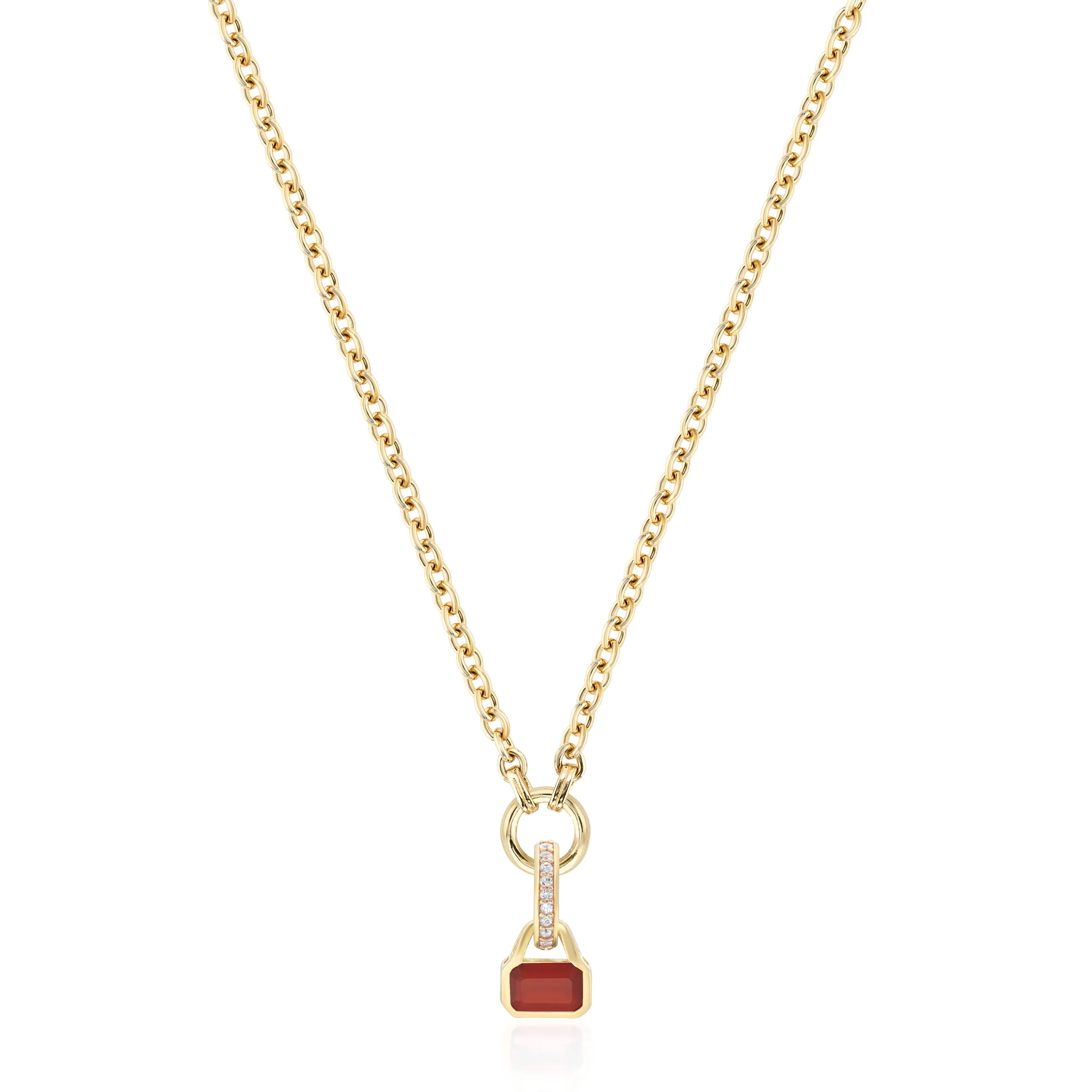 July: Red Agate Charm on Carrier Chain
