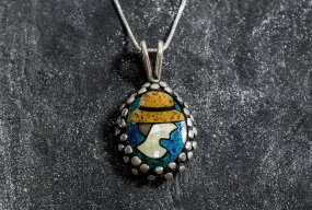 Large Mosaic Necklace - Mother of Pearl Necklace - Vintage Lady Pendant