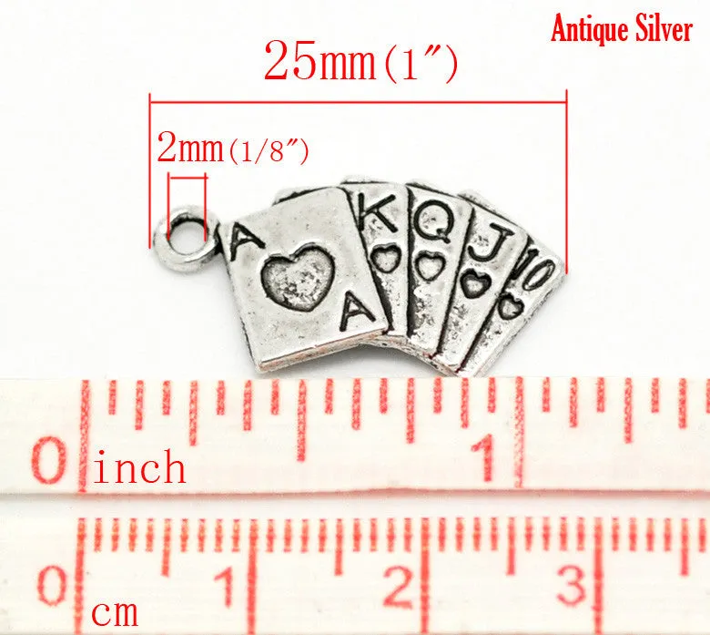 Las Vegas Poker Card Charm Clip on Pendant for European Charm Jewelry w/ Lobster Clasp