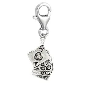 Las Vegas Poker Card Charm Clip on Pendant for European Charm Jewelry w/ Lobster Clasp