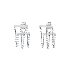 Layered Bead Chain Hoop Earrings in Silver