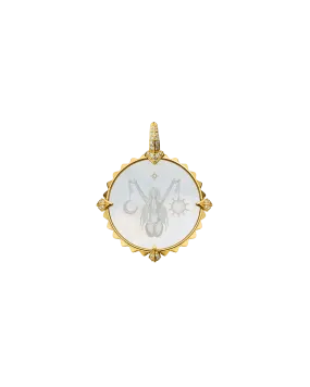 Libra Coin Charm | Mother of Pearl, Diamonds, and Yellow Gold