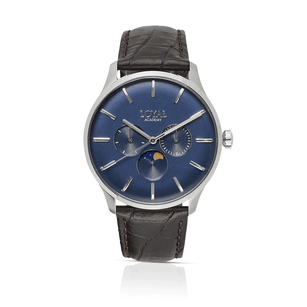 Loyal Men's Academy Stainless Steel Quartz Moonphase Dress Watch Blue Dial