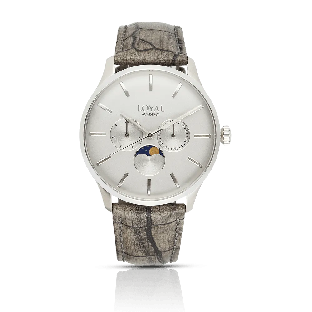 Loyal Men's Academy Stainless Steel Quartz Moonphase Dress Watch Grey Dial