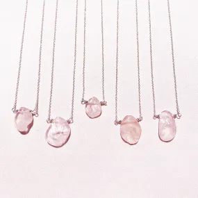 Minimalistic Raw Rose Quartz Necklace