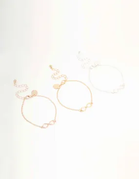 Mixed Metals Infinity Bracelets 3-Pack