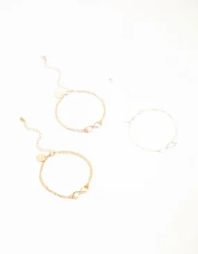 Mixed Metals Polished Infinity Bracelets 3-Pack