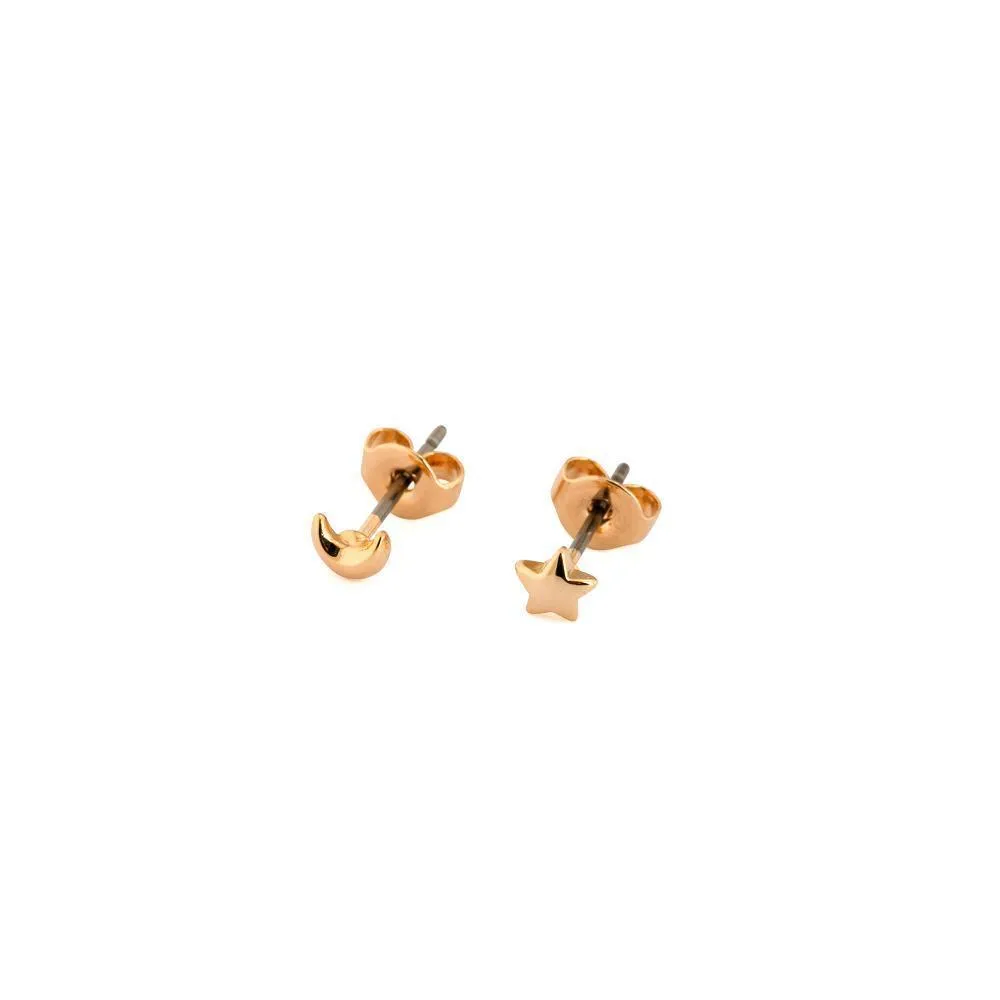 Moon & star plain stud earring