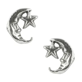 Moon & star sterling silver or gold stud earrings, Tomas