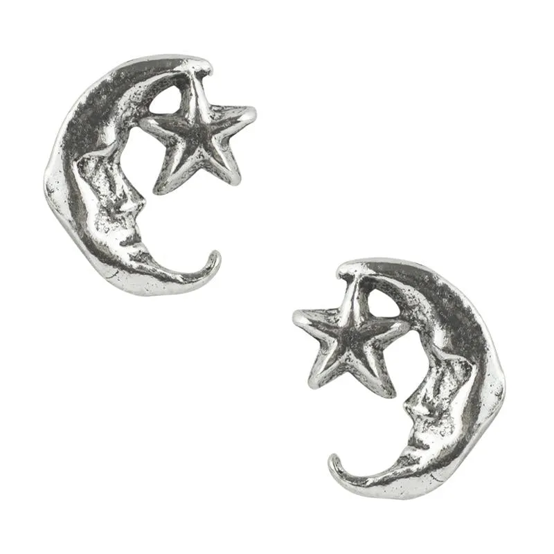 Moon & star sterling silver or gold stud earrings, Tomas