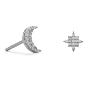 Moon and Star Earrings - Rhodium