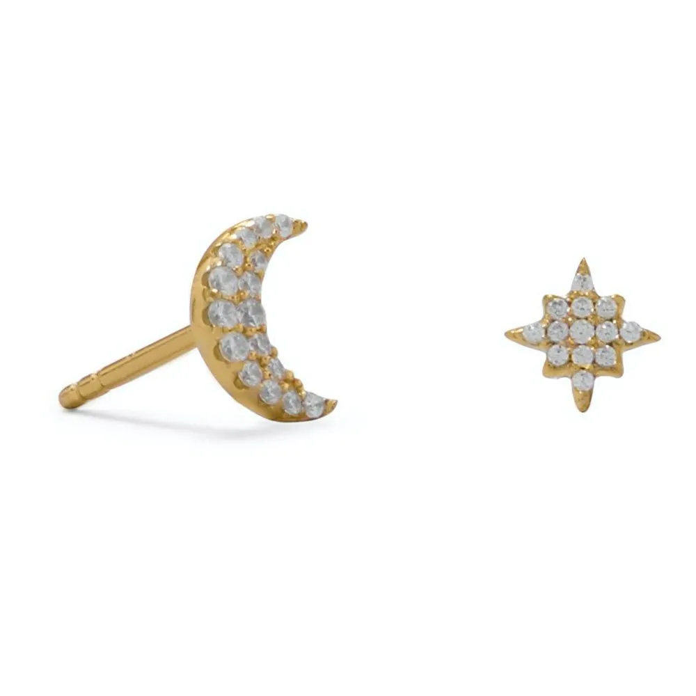 Moon and Star Earrings - Rhodium