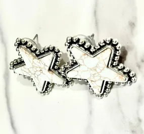 Moon and Stars White and Silver Earrings